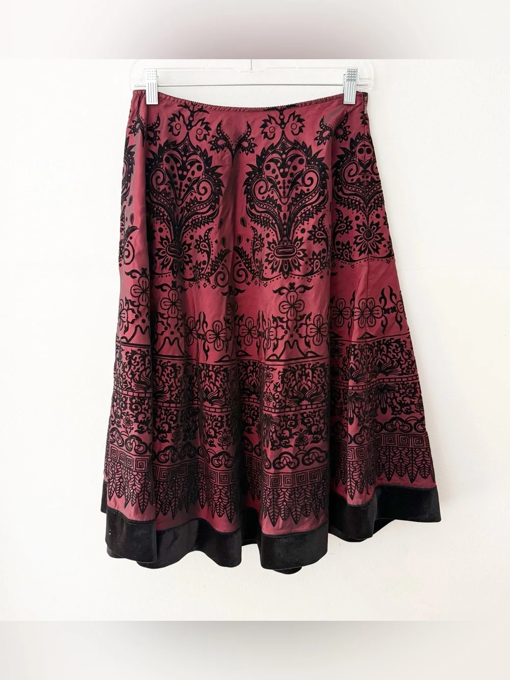 Vintage Women Metallic Velvet Midi Skirt Large Vamp Whimsigoth Dark Romance Red